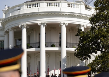 U.S. Soldiers rehearse an Armed Forces Full Honor Arrival Ceremony at The White House