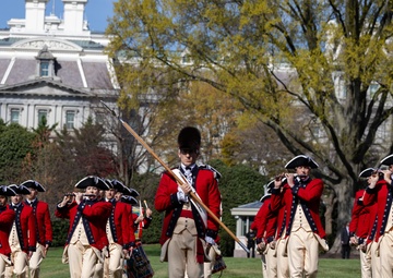 U.S. Soldiers rehearse an Armed Forces Full Honor Arrival Ceremony at The White House