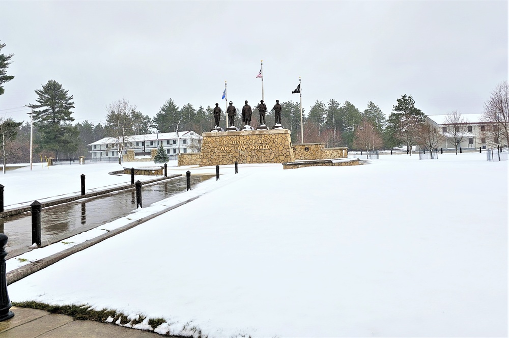 April 2024 snow scenes at Fort McCoy's Commemorative Area