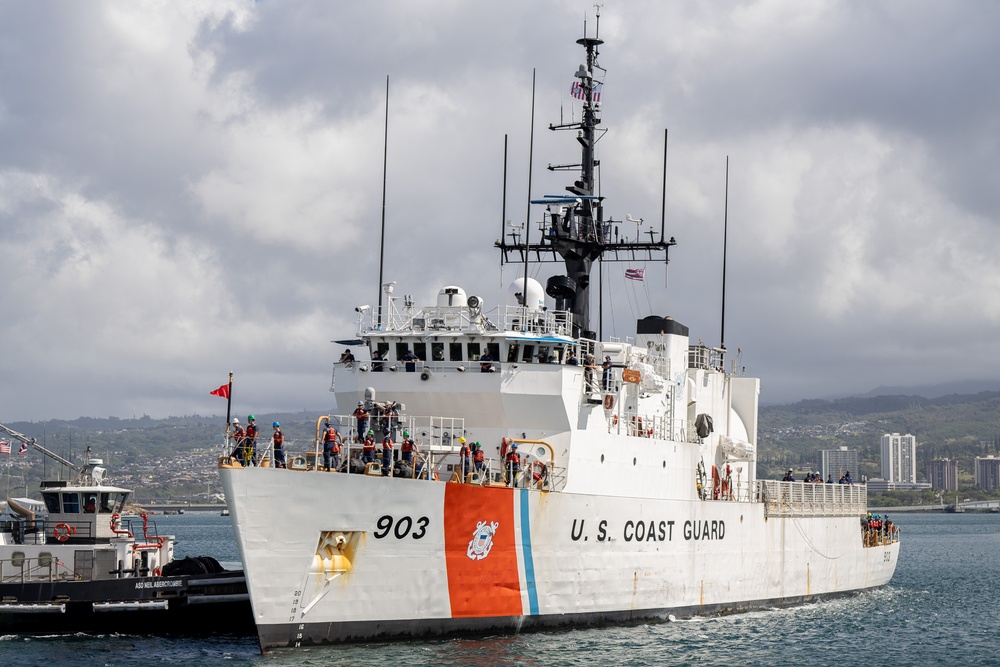 U.S. Coast Guard Cutter Harriet Lane returns to home port after 79-day Operation Blue Pacific patrol.