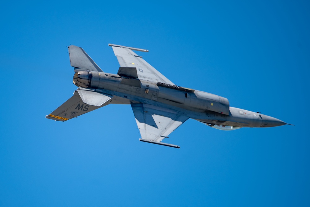 The U.S. Air Force F-16 Viper Demonstration Team performs at the Beyond the Horizon Air and Space Show 2024