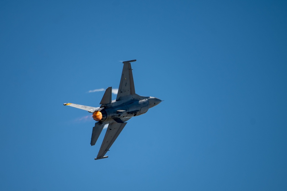 The U.S. Air Force F-16 Viper Demonstration Team performs at the Beyond the Horizon Air and Space Show 2024