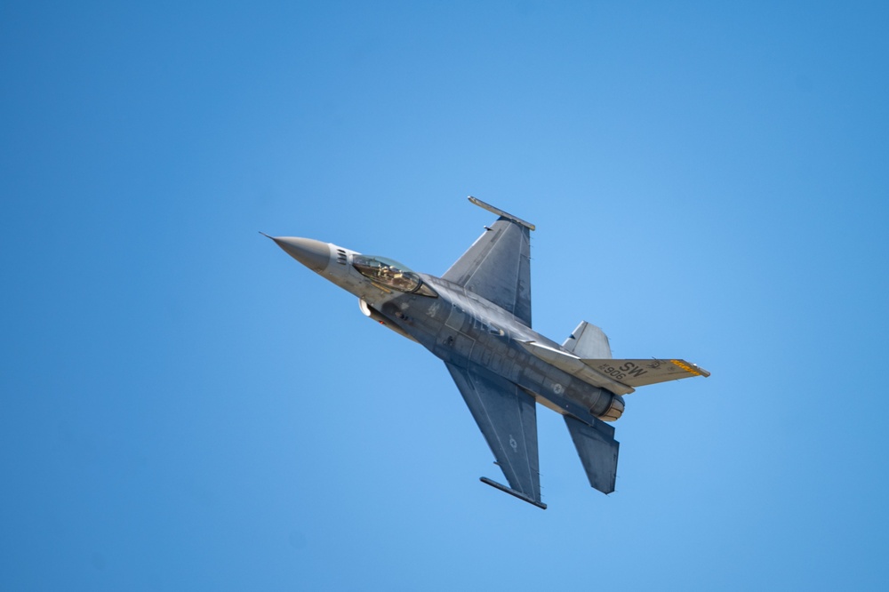 The U.S. Air Force F-16 Viper Demonstration Team performs at the Beyond the Horizon Air and Space Show 2024