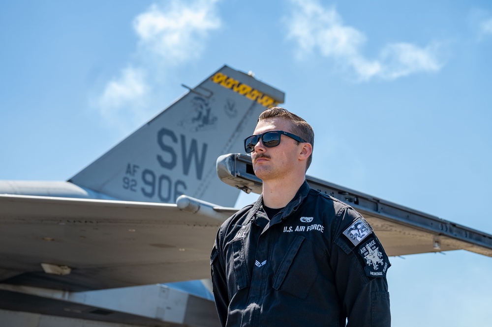 The U.S. Air Force F-16 Viper Demonstration Team performs at the Beyond the Horizon Air and Space Show 2024