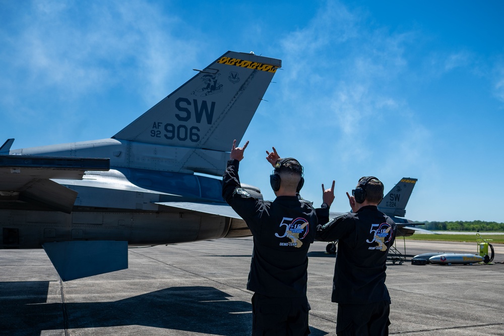 The U.S. Air Force F-16 Viper Demonstration Team performs at the Beyond the Horizon Air and Space Show 2024