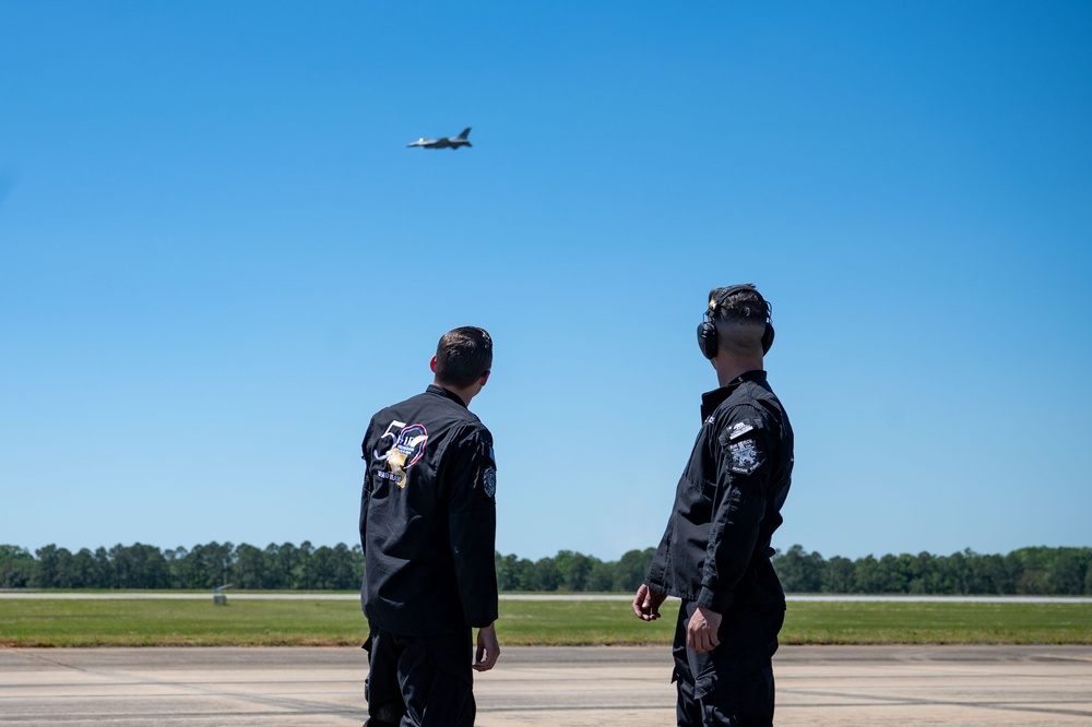 The U.S. Air Force F-16 Viper Demonstration Team performs at the Beyond the Horizon Air and Space Show 2024