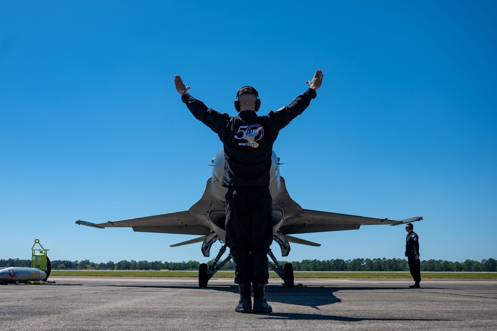 The U.S. Air Force F-16 Viper Demonstration Team performs at the Beyond the Horizon Air and Space Show 2024