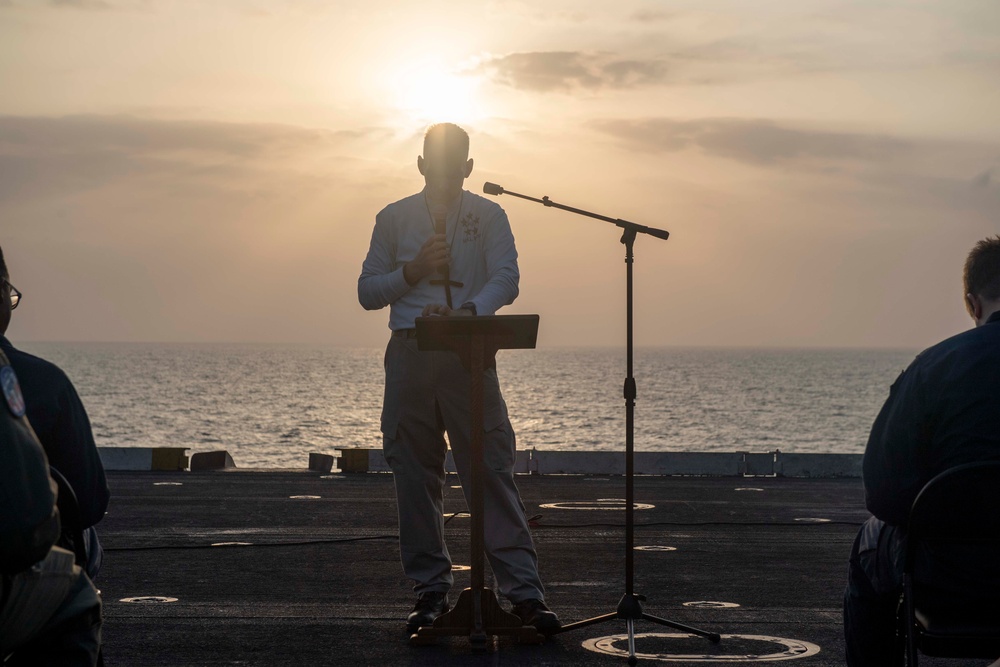 USS Dwight D. Eisenhower (CVN 69) Conducts a Sunrise Easter Service in the Red Sea