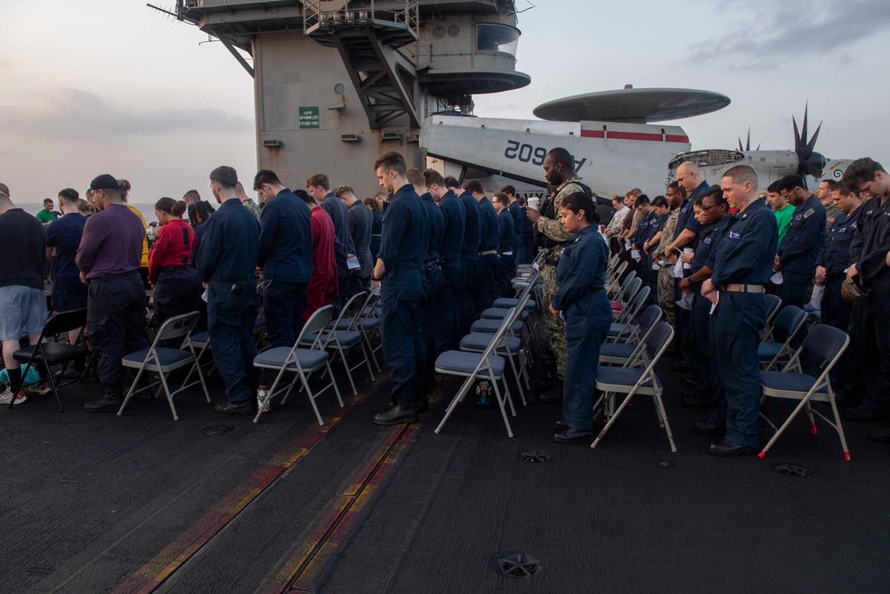 USS Dwight D. Eisenhower (CVN 69) Conducts a Sunrise Easter Service in the Red Sea