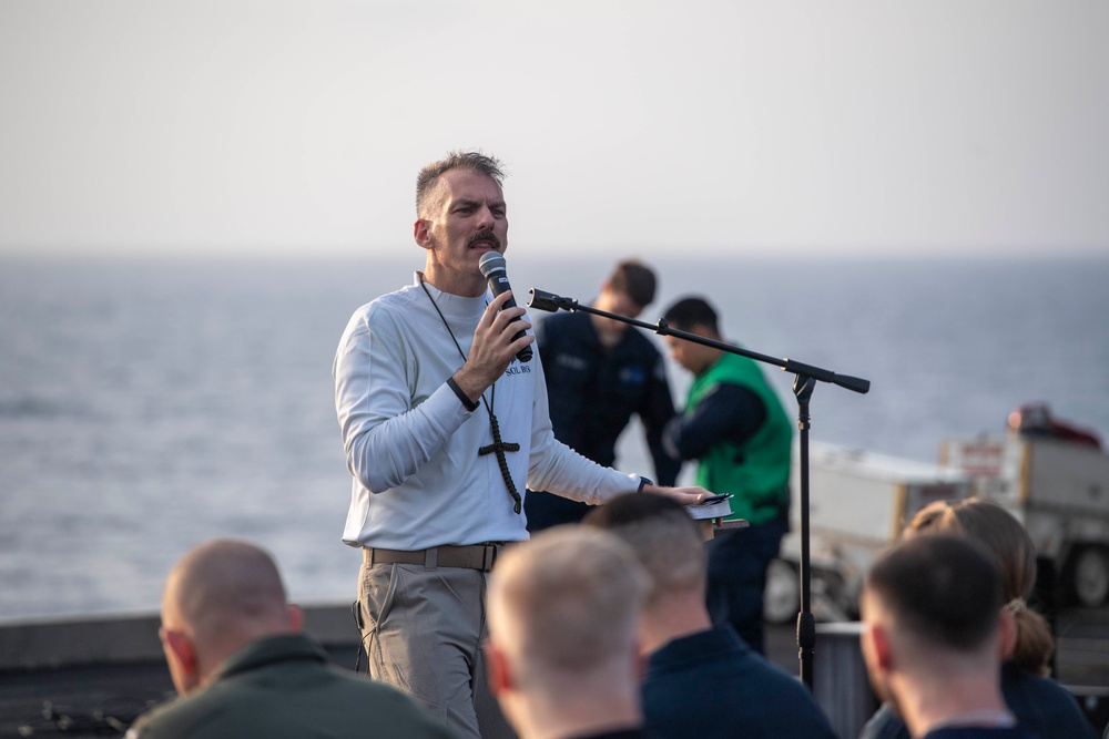 USS Dwight D. Eisenhower (CVN 69) Conducts a Sunrise Easter Service in the Red Sea