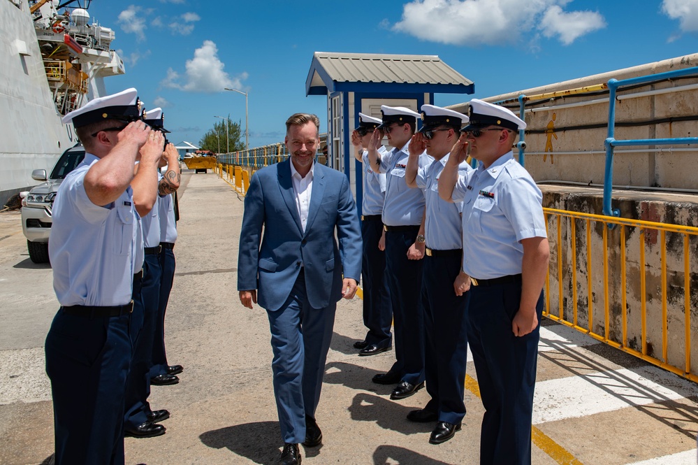 US Ambassador to Barbados and the Organization of Eastern Caribbean States visits crew of US Coast Guard Cutter James during port of call