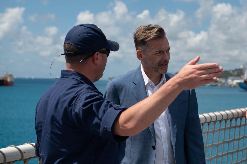 US Ambassador to Barbados and the Organization of Eastern Caribbean States visits crew of US Coast Guard Cutter James during port of call