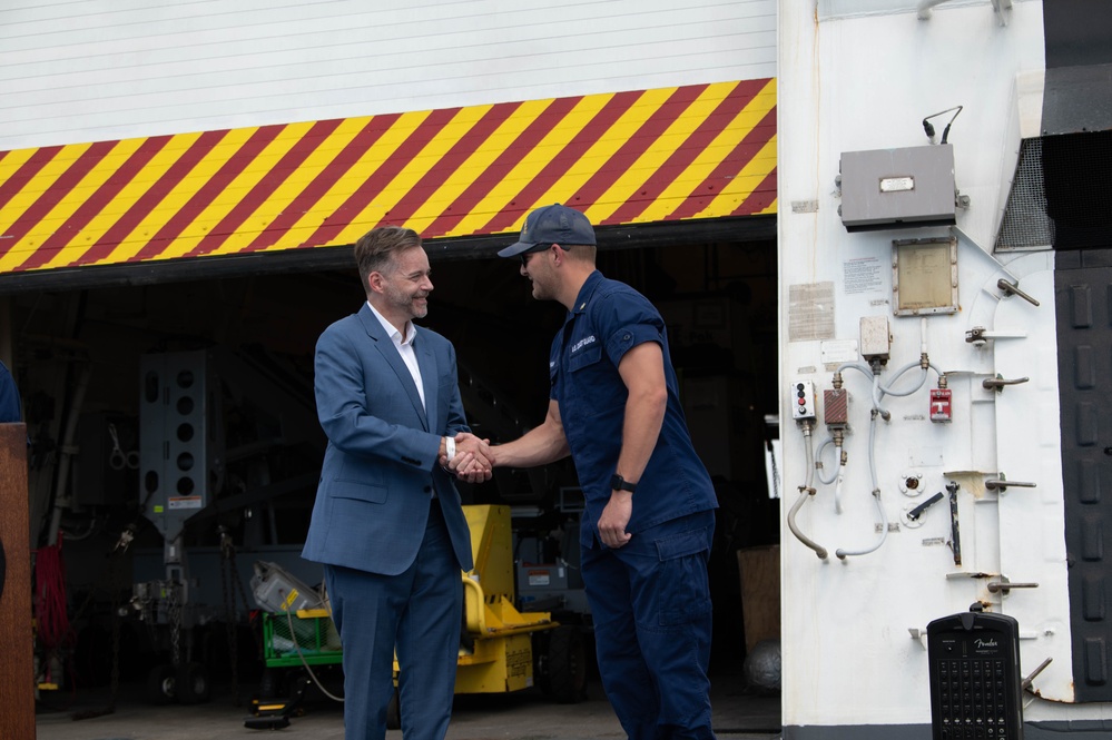 US Ambassador to Barbados and the Organization of Eastern Caribbean States visits crew of US Coast Guard Cutter James during port of call