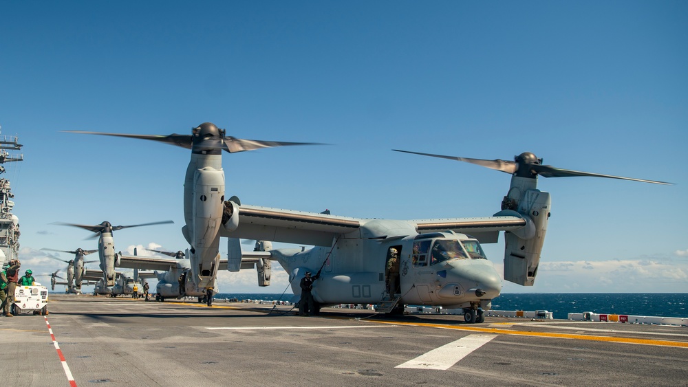 MV-22B Ospreys with VMM-165 (Rein.) Embark USS Boxer