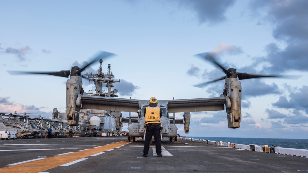 MV-22B Ospreys with VMM-165 (Rein.) Embark USS Boxer