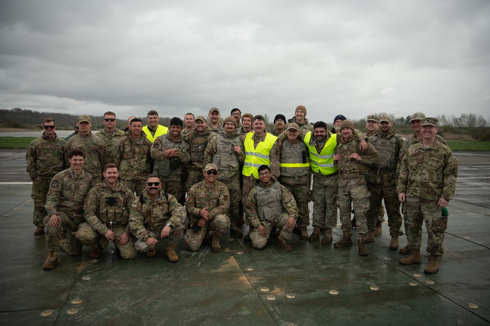 U.S. and French forces repair airfield damage during Exercise RAZORBACK