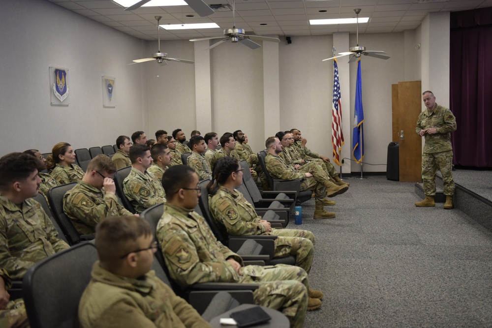 Chief Master Sgt. Jeremy Unterseher, Fifteenth Air Force, visits Tinker Air Force Base