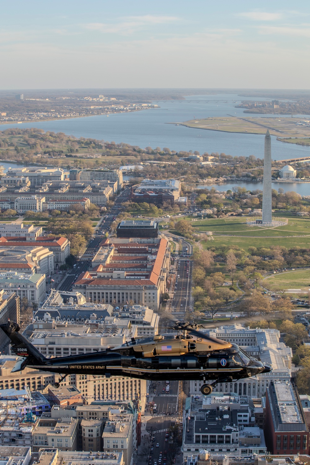 12th Aviation Battalion Flies Over Washington, D.C. During Peak Cherry Blossom Bloom