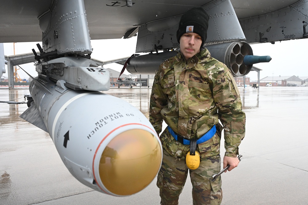 Airman Inspects Weapons on A-10C Thunderbolt II Aircraft At Selfridge Air National Guard Base