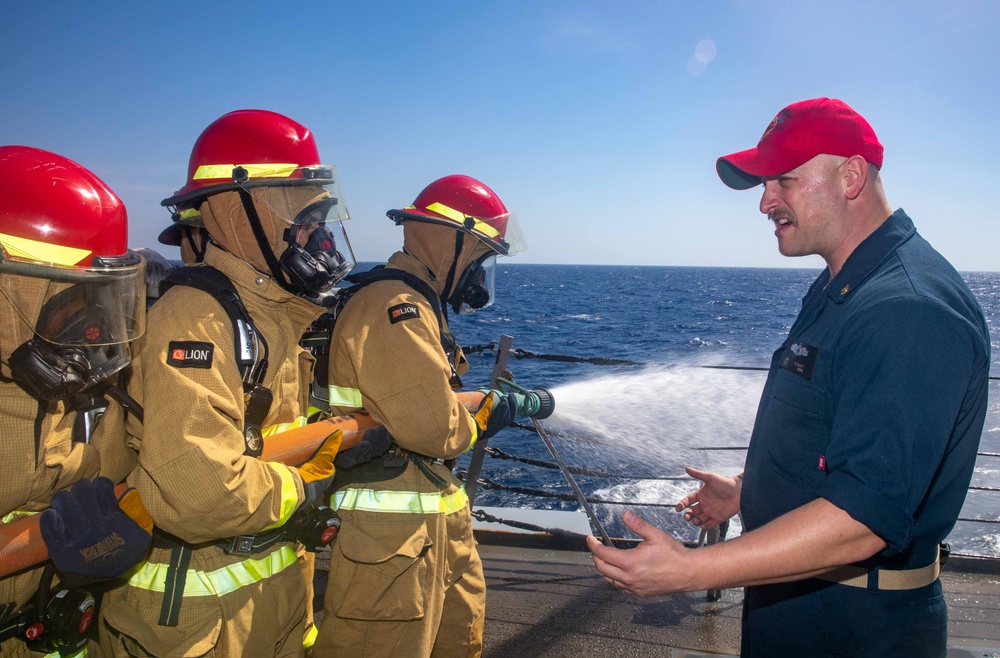 USS Gravely Conducts Firefighting Training in the Red Sea