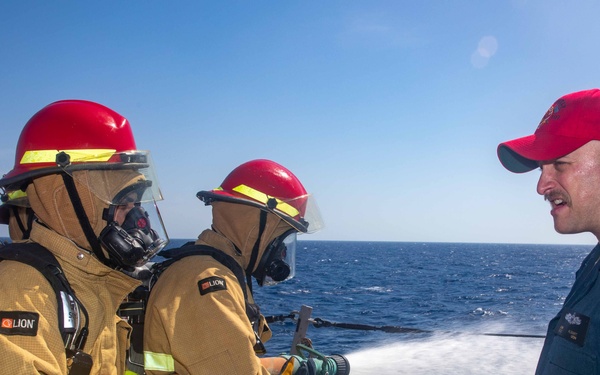 USS Gravely Conducts Firefighting Training in the Red Sea