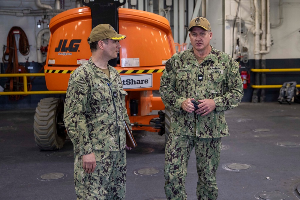 Capt. Tom Chekouras, Commander Amphibious Squadron SEVEN Visits USS Tripoli