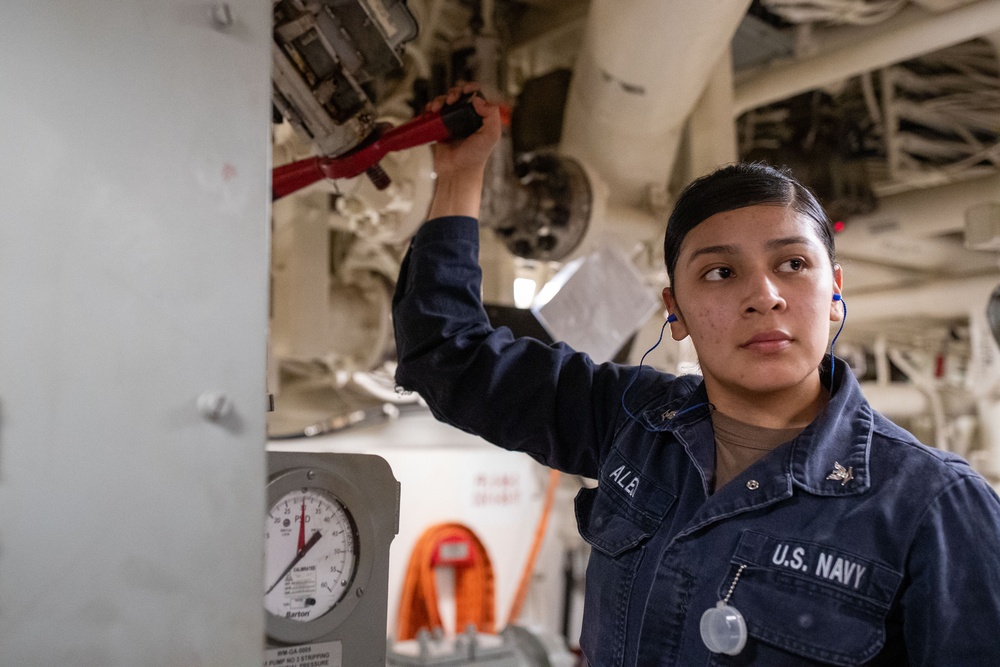 Sailors conduct maintenance aboard USS Tripoli