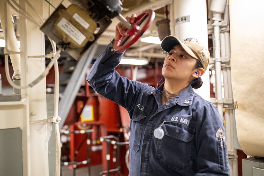 Sailors conduct maintenance aboard USS Tripoli