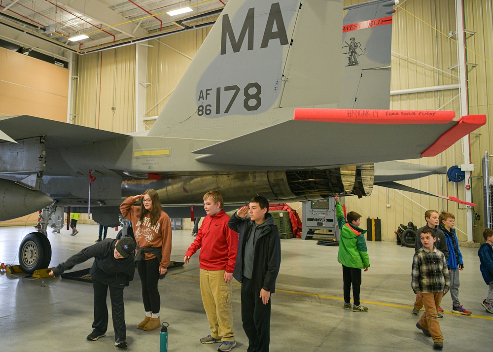 104th Fighter Wing hosts North Providence High School cadets, CT homeschool group for base tour