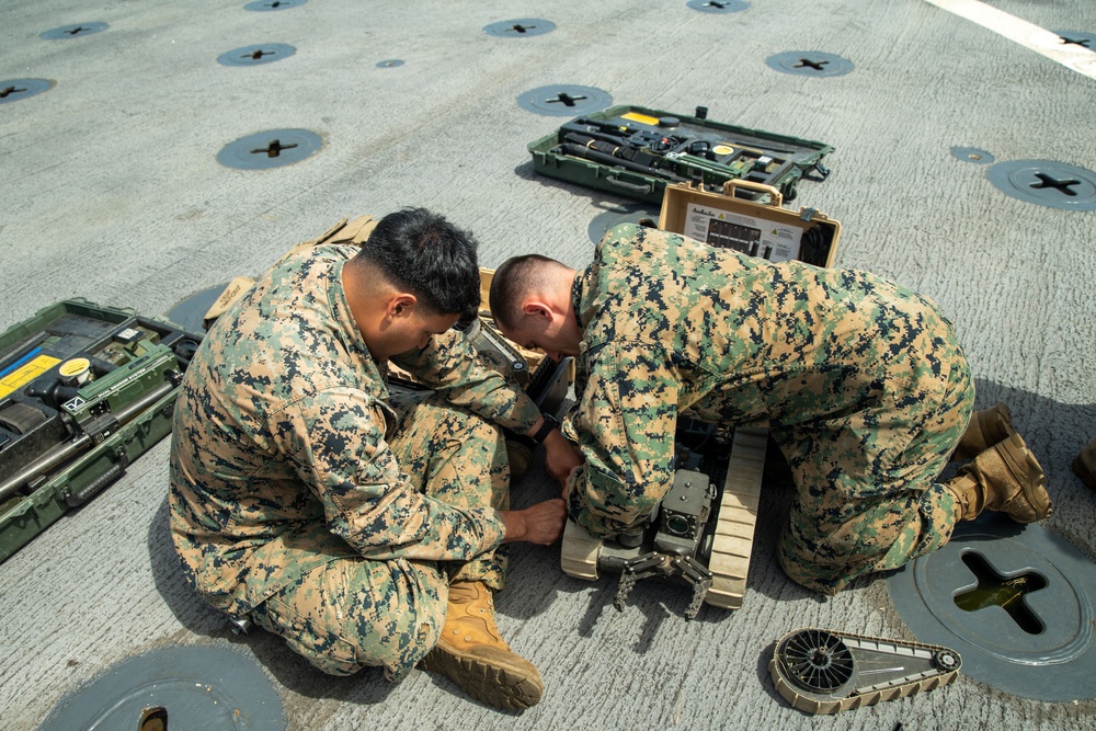 Combat Engineers Train with Ground Robot Aboard Harpers Ferry