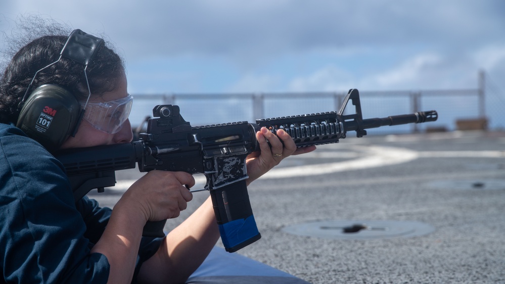 Sailors Conduct M9 Deck Shoot Aboard USS Harpers Ferry