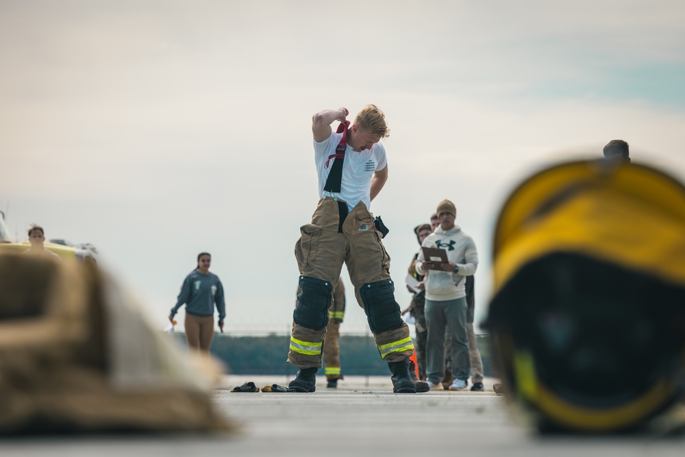 U.S. Marines participate in the Aircraft Rescue and Fire Fighter Rodeo on Marine Corps Base Quantico