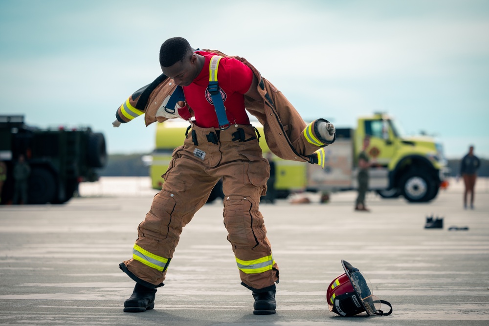 U.S. Marines participate in the Aircraft Rescue and Fire Fighter Rodeo on Marine Corps Base Quantico