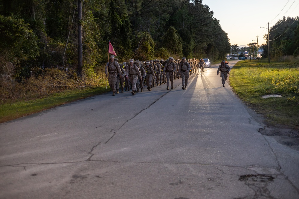 Marine Corps Combat Service Support Schools conducts hike at Camp Johnson