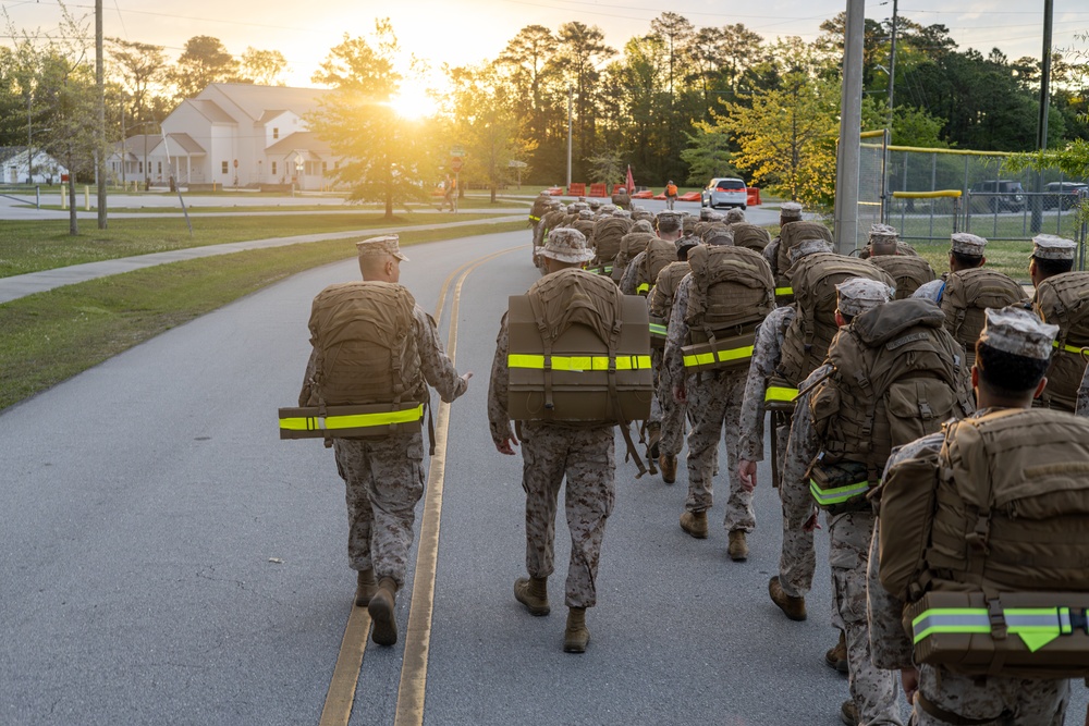 Marine Corps Combat Service Support Schools conducts hike at Camp Johnson