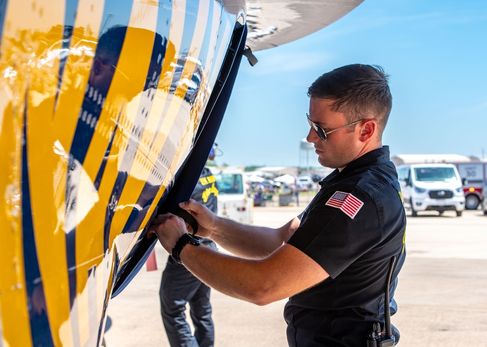 The Blue Angels perform at the Wings Over Cowtown Airshow