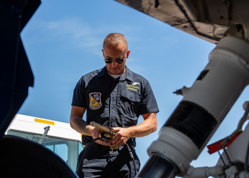 The Blue Angels perform at the Wings Over Cowtown Airshow