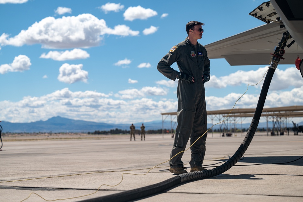 Pilots engage in independent pilot off-station procedures (IPOP) at Nellis AFB