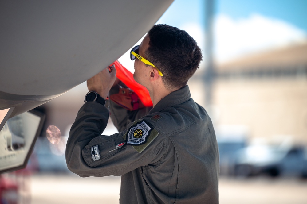 Pilots engage in independent pilot off-station procedures (IPOP) at Nellis AFB