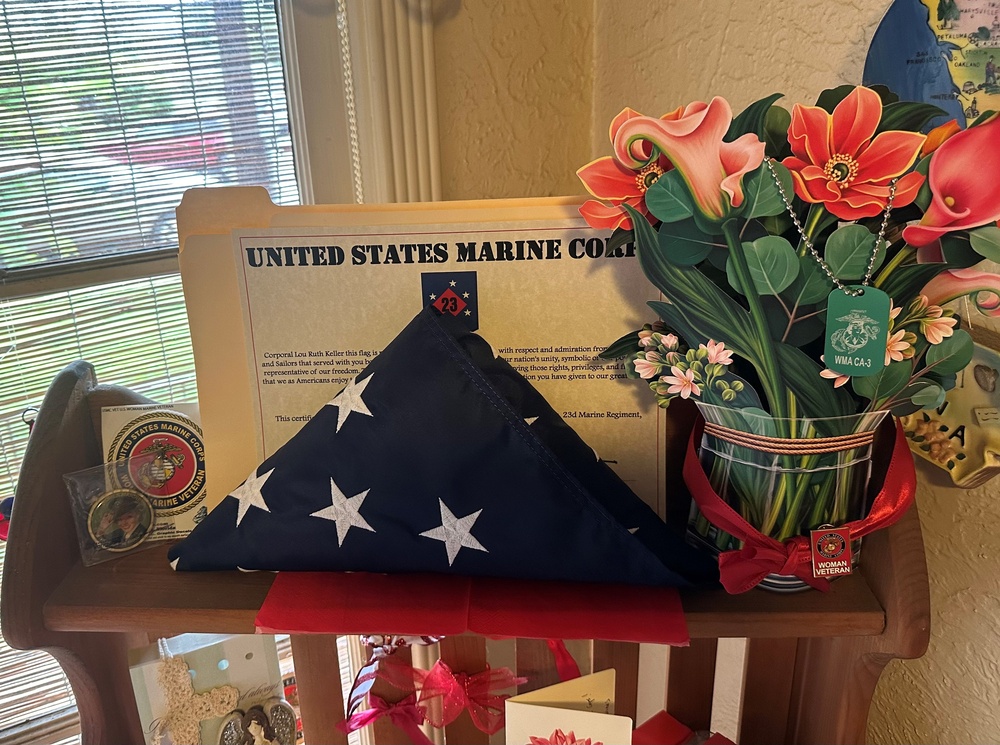U.S. Marines celebrate retired Marine Corps Cpl. Lou 'Mama Lou' Keller's 99th birthday
