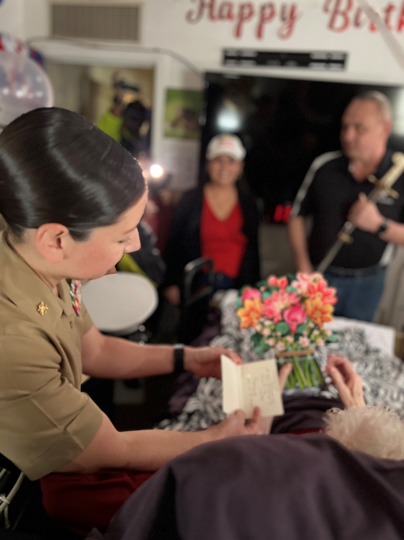 U.S. Marines celebrate retired Marine Corps Corporal Ruth 'Mama Lou' Keller's 99th Birthday