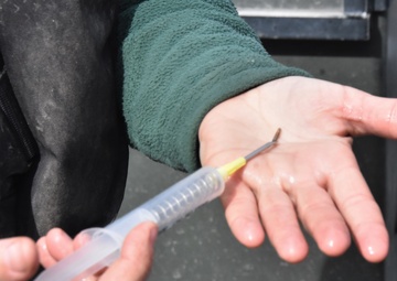 Biologists tagging fish on the Mississippi River