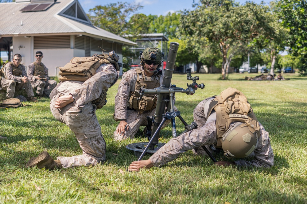MRF-D 24.3 EOD rehearses misfire procedures with Golf Co. mortarmen