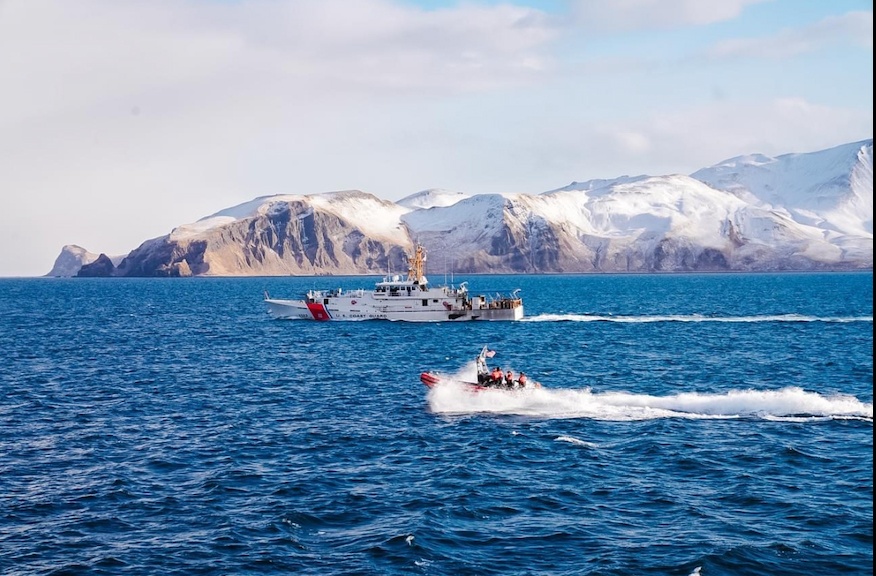 Coast Guard Cutters rendezvous in Beaver Inlet near Dutch Harbor, Unalaska