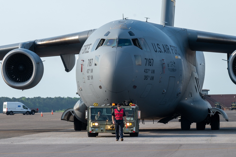 Aircraft arrive for the Charleston Airshow