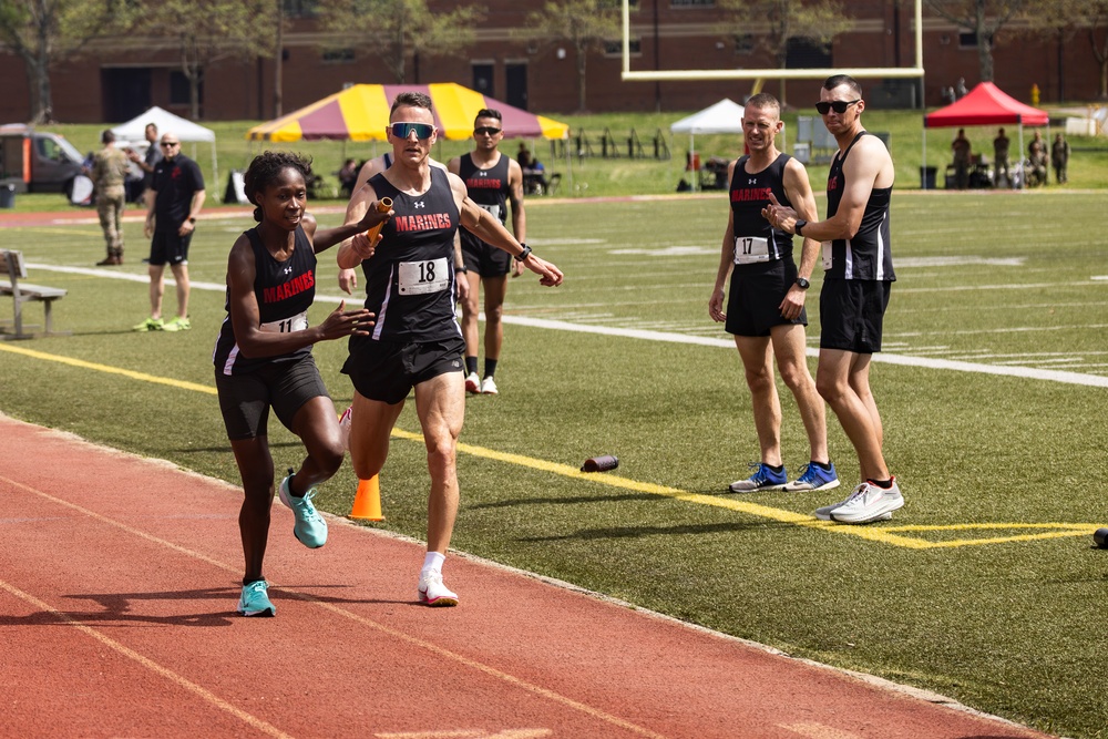 U.S. and Royal Marines compete in a track and field event during the 2024 Virginia Gauntlet