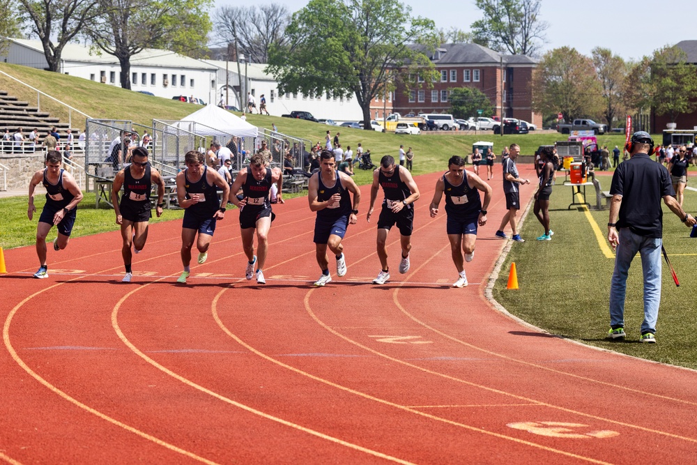 U.S. and Royal Marines compete in a track and field event during the 2024 Virginia Gauntlet