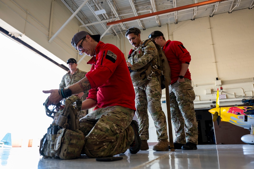 Pararescue Jumpers perform a rescue demonstration at The Great Texas Airshow 2024