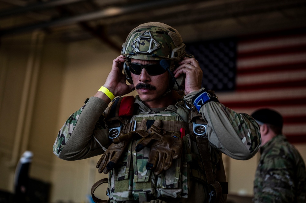 Pararescue Jumpers perform a rescue demonstration at The Great Texas Airshow 2024