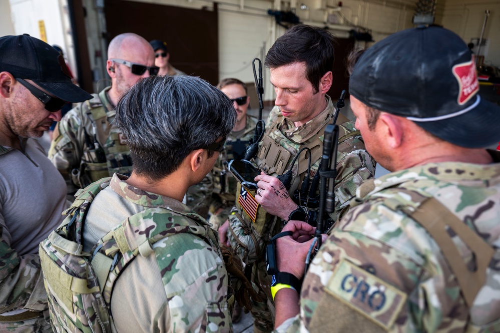 Pararescue Jumpers perform a rescue demonstration at The Great Texas Airshow 2024